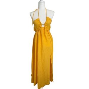 SHEIN Yellow Backless Halter Dress